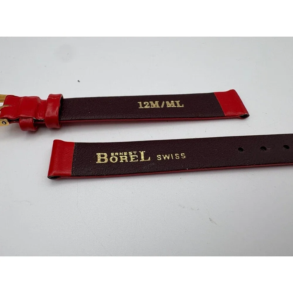 Vintage NOS Ernest Borel Swiss 12mm Red Watch Strap - Gold Chain Motif